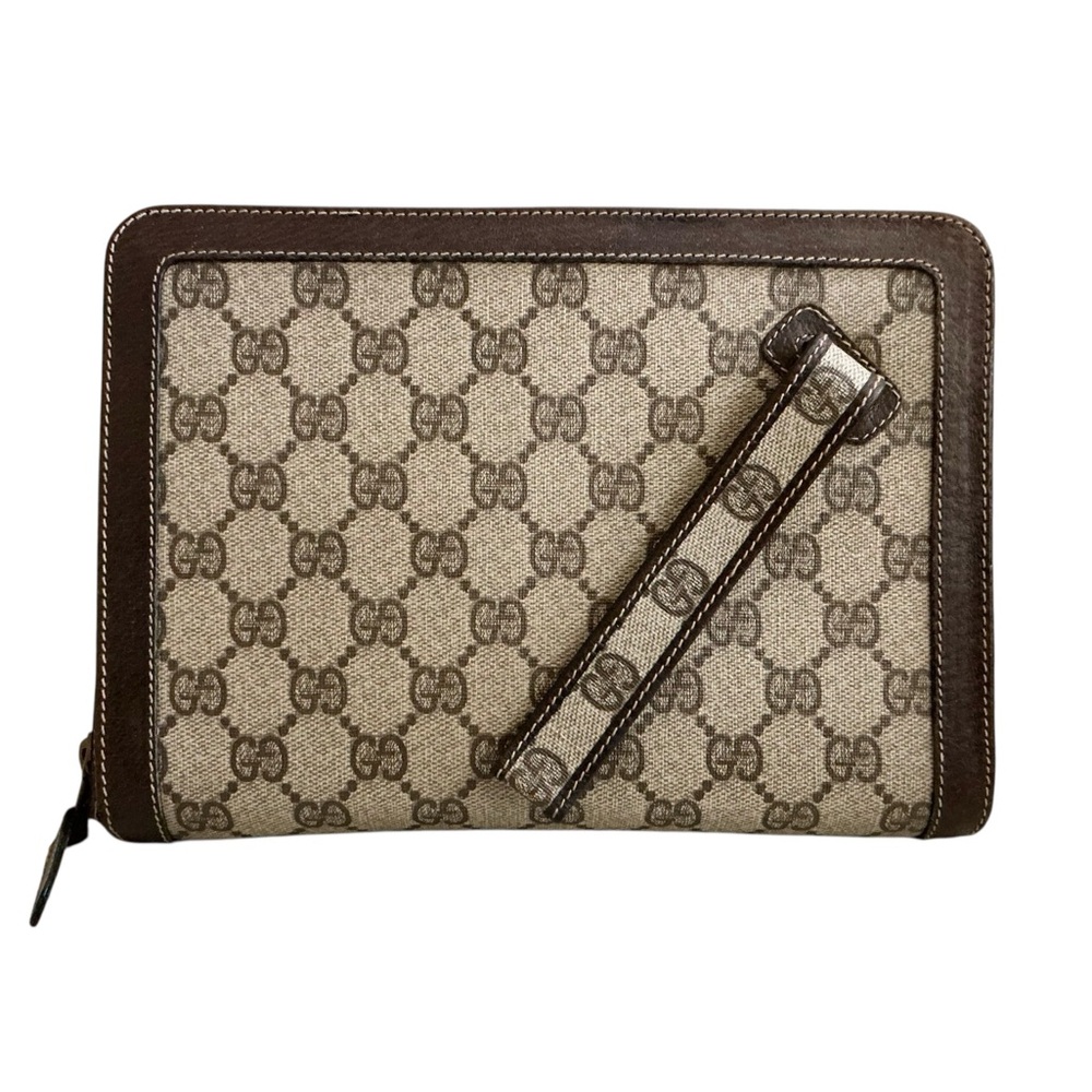 Authentic Vintage Gucci Beige and Brown GG Canvas Wristlet Pouch